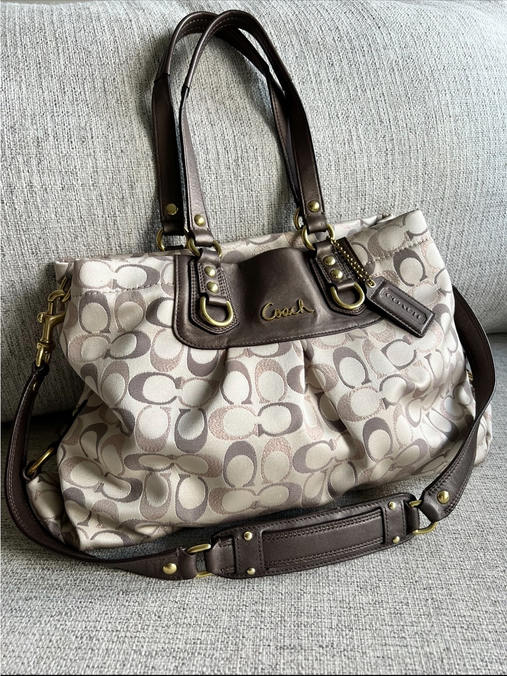 Coach Signature Shoulder Bag in Beige and Brown